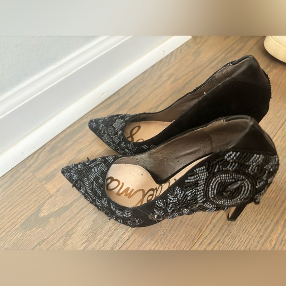 SAM EDELMAN Dani Black Suede Beaded 4" High Heel Women’s size 5 - Picture 7 of 14